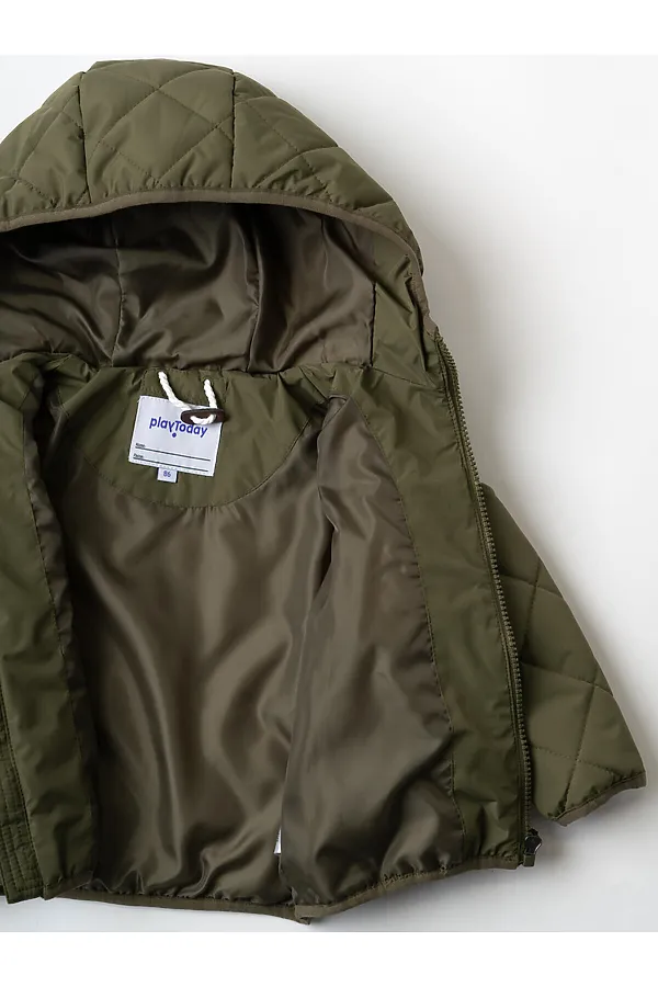 Куртка детская текстильная с полиуретановым покрытием для мальчиков PLAYTODAY, темно-зеленый - фото 2