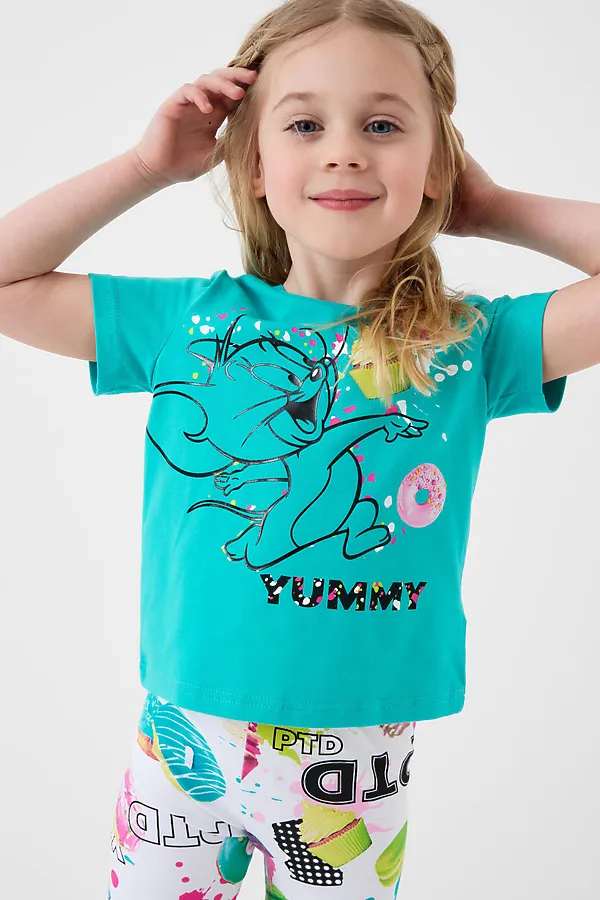 Фуфайка трикотажная для девочек (футболка) PLAYTODAY, бирюзовый - фото 2