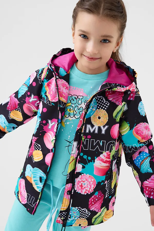 Куртка текстильная с полиуретановым покрытием для девочек (ветровка) PLAYTODAY, разноцветный - фото 2