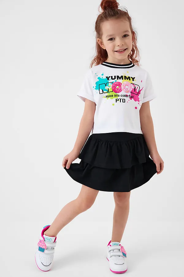 Комплект трикотажный для девочек: джемпер (футболка), юбка-шорты PLAYTODAY, белый,черный - фото 2