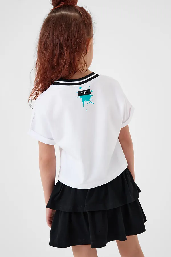Комплект трикотажный для девочек: джемпер (футболка), юбка-шорты PLAYTODAY, белый,черный - фото 2