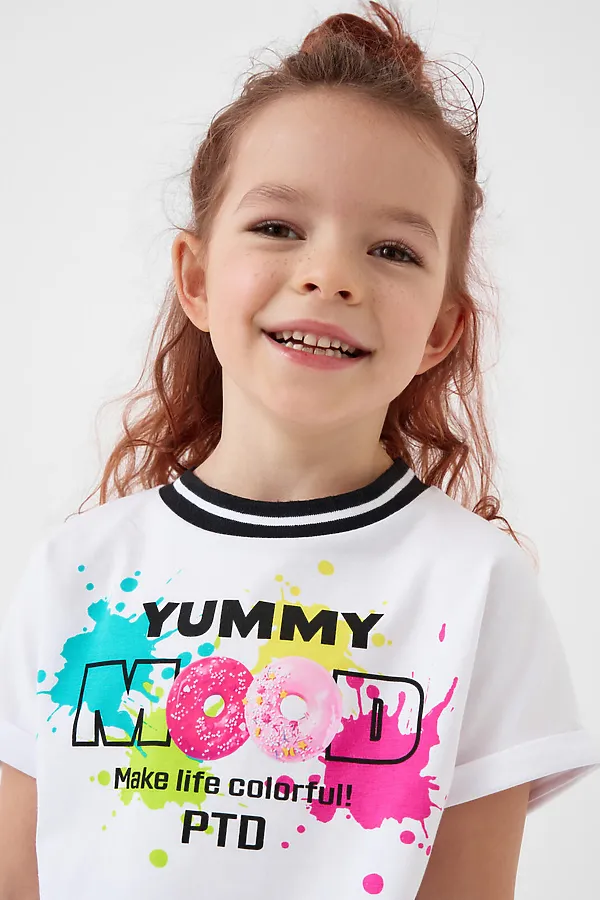 Комплект трикотажный для девочек: джемпер (футболка), юбка-шорты PLAYTODAY, белый,черный - фото 2