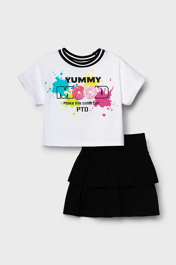 Комплект трикотажный для девочек: джемпер (футболка), юбка-шорты PLAYTODAY, белый,черный - фото 2