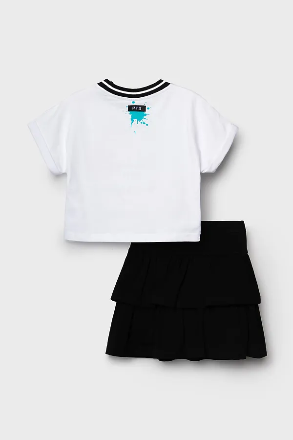 Комплект трикотажный для девочек: джемпер (футболка), юбка-шорты PLAYTODAY, белый,черный - фото 2