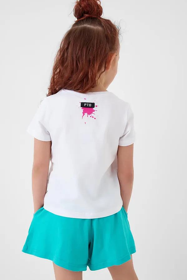 Комплект трикотажный для девочек: фуфайка (футболка), шорты PLAYTODAY, белый,бирюзовый - фото 2