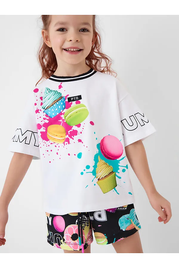 Комплект трикотажный для девочек: фуфайка (футболка), шорты PLAYTODAY, разноцветный - фото 2