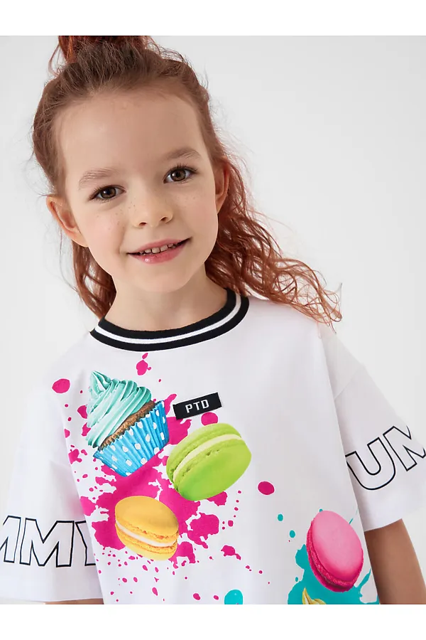 Комплект трикотажный для девочек: фуфайка (футболка), шорты PLAYTODAY, разноцветный - фото 2