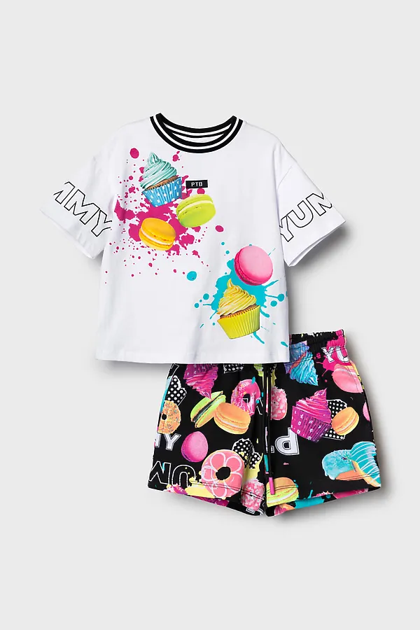 Комплект трикотажный для девочек: фуфайка (футболка), шорты PLAYTODAY, разноцветный - фото 2