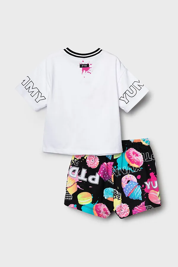 Комплект трикотажный для девочек: фуфайка (футболка), шорты PLAYTODAY, разноцветный - фото 2