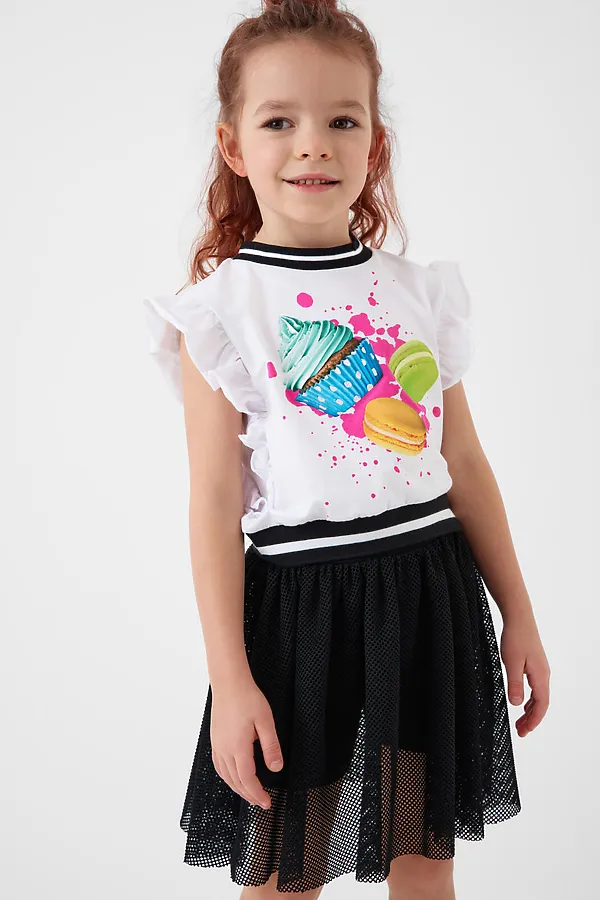 Джемпер трикотажный для девочек (футболка) PLAYTODAY, белый - фото 2