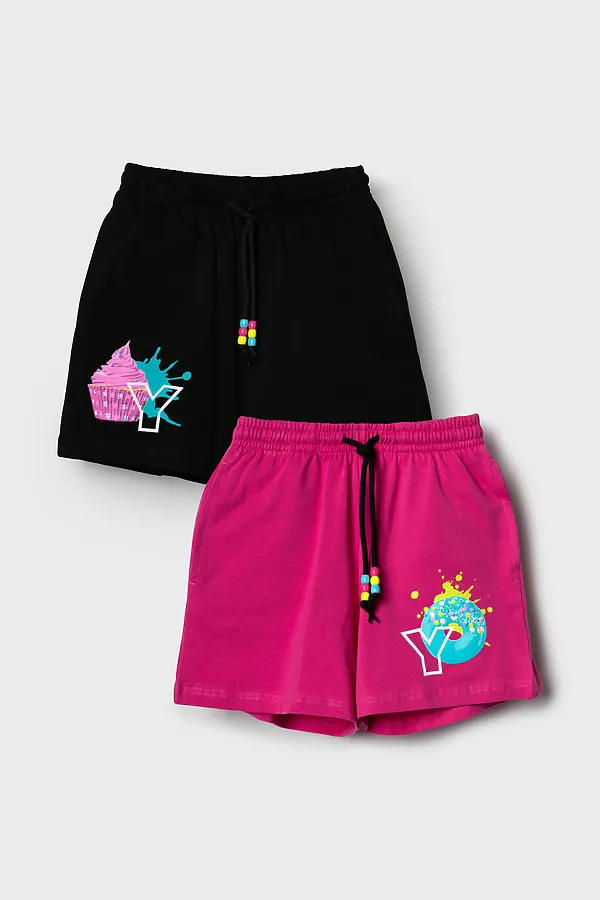 Шорты трикотажные для девочек, 2 шт в комплекте PLAYTODAY, черный,розовый - фото 2