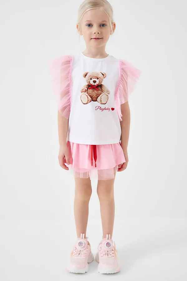 Джемпер трикотажный для девочек (футболка) PLAYTODAY, белый - фото 2