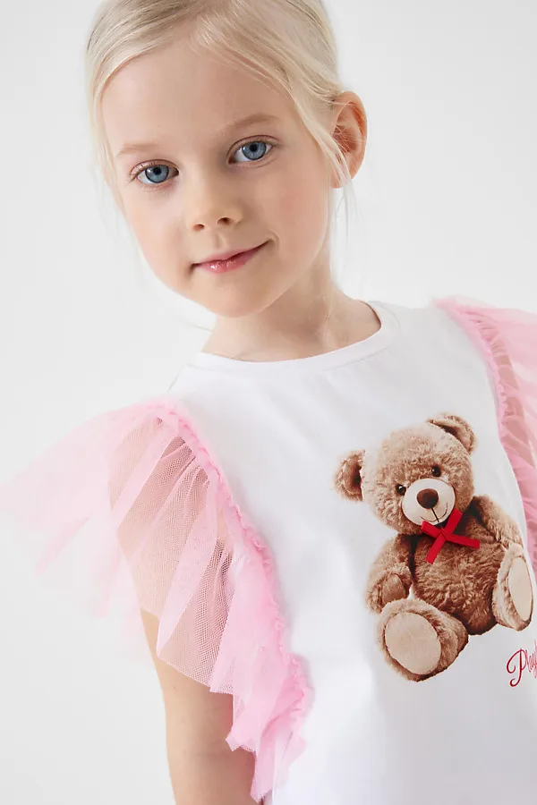 Джемпер трикотажный для девочек (футболка) PLAYTODAY, белый - фото 2