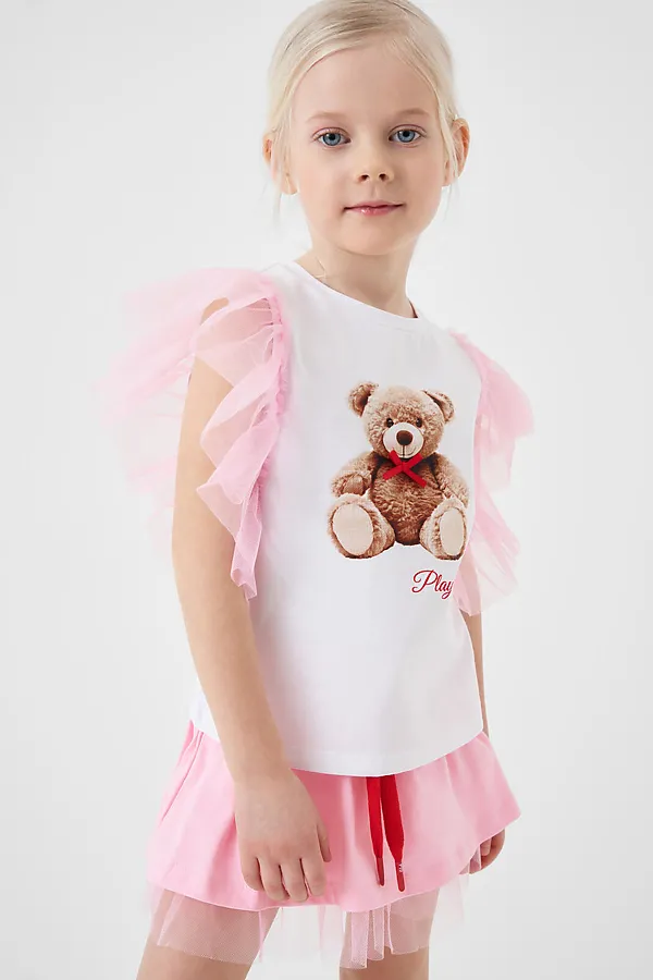 Джемпер трикотажный для девочек (футболка) PLAYTODAY, белый - фото 2