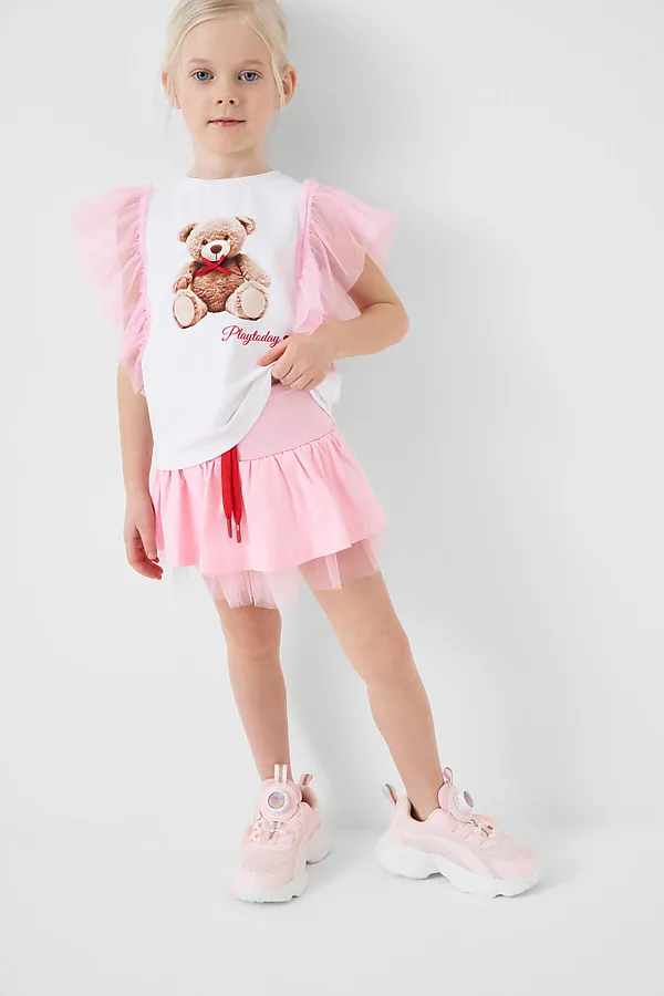 Юбка-шорты трикотажные для девочек PLAYTODAY, светло-розовый - фото 2