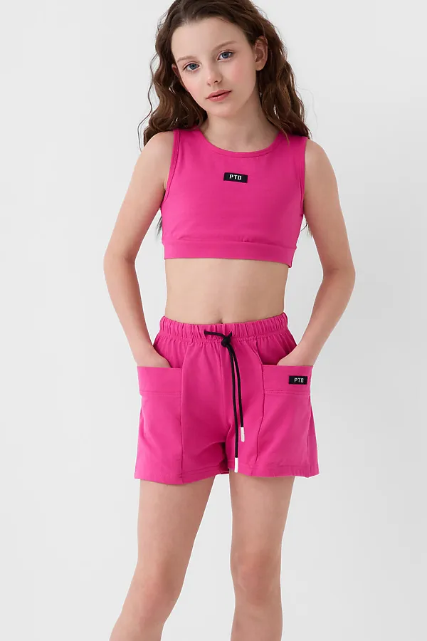 Комплект трикотажный для девочек: топ, шорты PLAYTODAY, розовый - фото 2