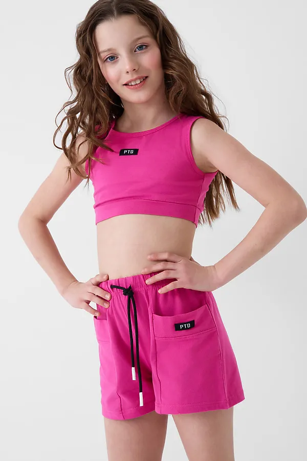 Комплект трикотажный для девочек: топ, шорты PLAYTODAY, розовый - фото 2