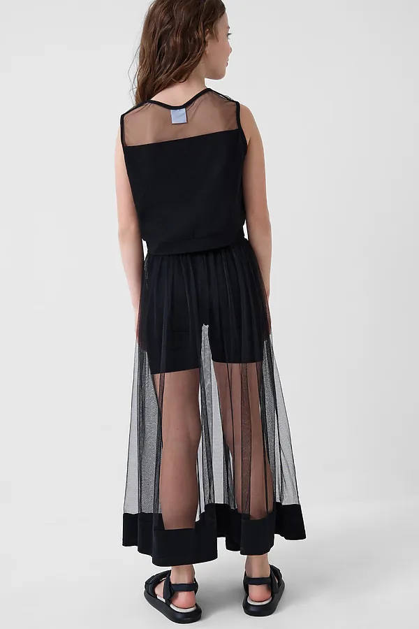 Комплект трикотажный для девочек: фуфайка (футболка), юбка-шорты PLAYTODAY, черный - фото 2