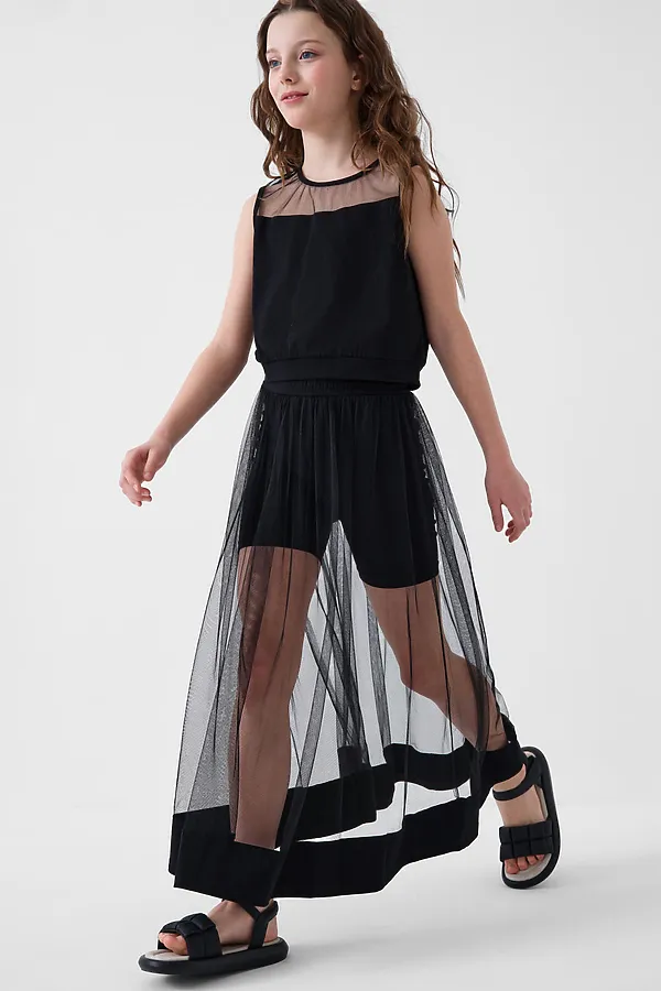 Комплект трикотажный для девочек: фуфайка (футболка), юбка-шорты PLAYTODAY, черный - фото 2