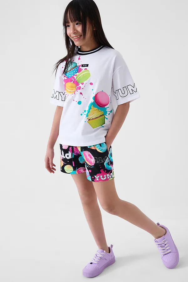 Комплект трикотажный для девочек: фуфайка (футболка), шорты PLAYTODAY, разноцветный - фото 2