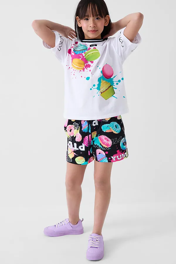 Комплект трикотажный для девочек: фуфайка (футболка), шорты PLAYTODAY, разноцветный - фото 2