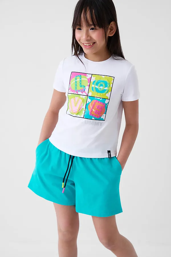 Комплект трикотажный для девочек: фуфайка (футболка), шорты PLAYTODAY, белый,бирюзовый - фото 2