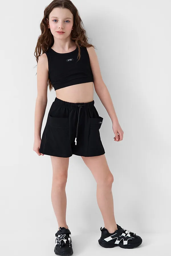 Комплект трикотажный для девочек: топ, шорты PLAYTODAY, черный - фото 2