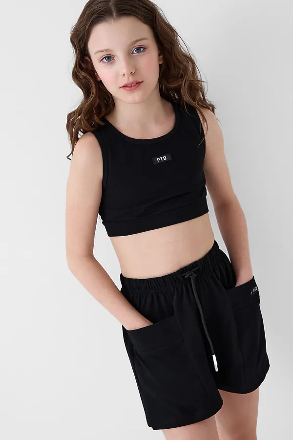 Комплект трикотажный для девочек: топ, шорты PLAYTODAY, черный - фото 2