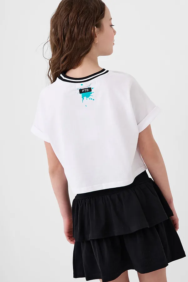 Комплект трикотажный для девочек: джемпер (футболка), юбка-шорты PLAYTODAY, белый,черный - фото 2
