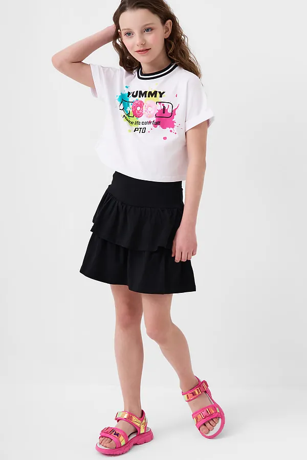 Комплект трикотажный для девочек: джемпер (футболка), юбка-шорты PLAYTODAY, белый,черный - фото 2