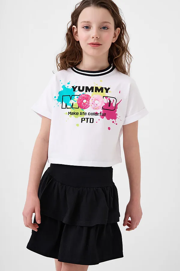 Комплект трикотажный для девочек: джемпер (футболка), юбка-шорты PLAYTODAY, белый,черный - фото 2