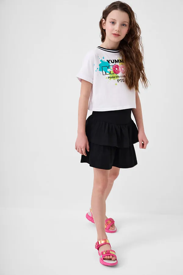 Комплект трикотажный для девочек: джемпер (футболка), юбка-шорты PLAYTODAY, белый,черный - фото 2