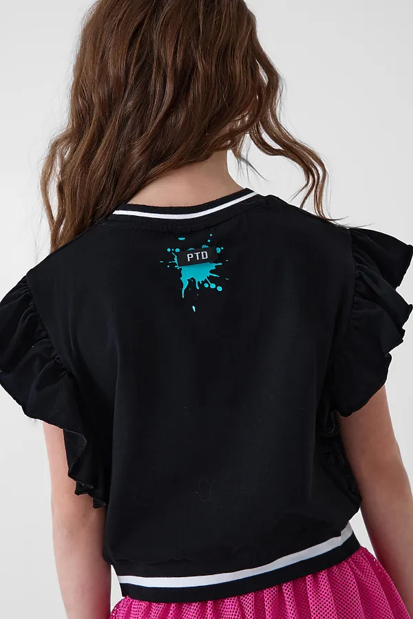 Джемпер трикотажный для девочек (футболка) PLAYTODAY, черный - фото 2