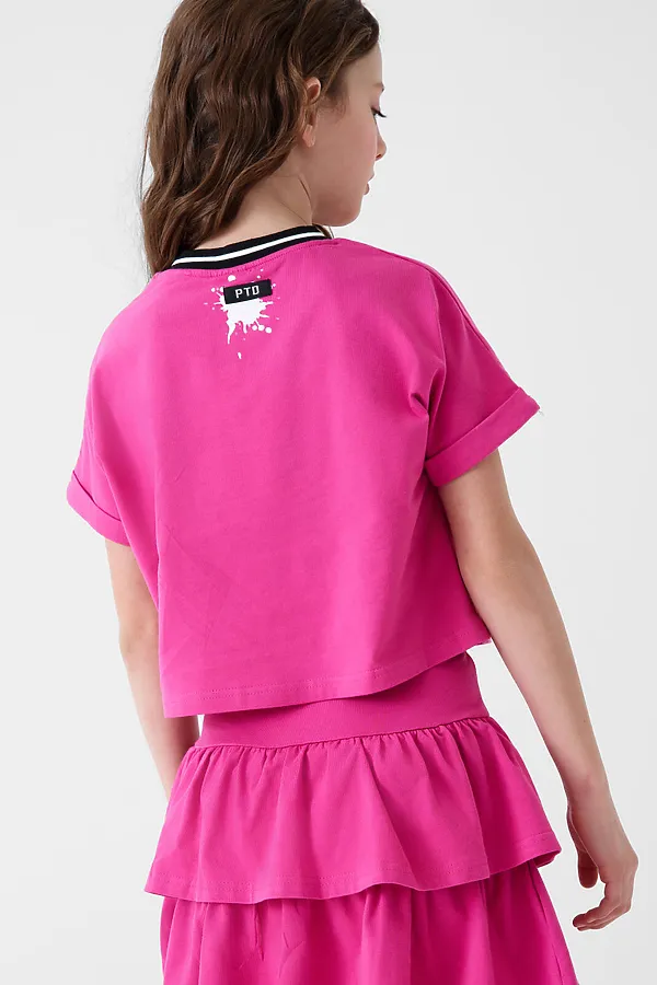 Комплект трикотажный для девочек: джемпер (футболка), юбка-шорты PLAYTODAY, розовый - фото 2