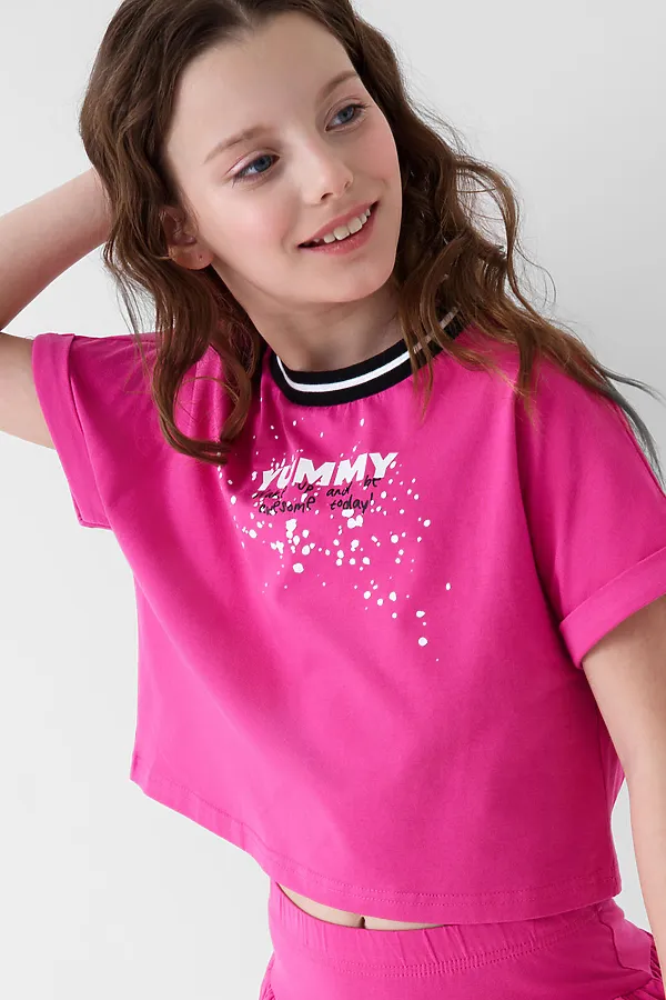 Комплект трикотажный для девочек: джемпер (футболка), юбка-шорты PLAYTODAY, розовый - фото 2
