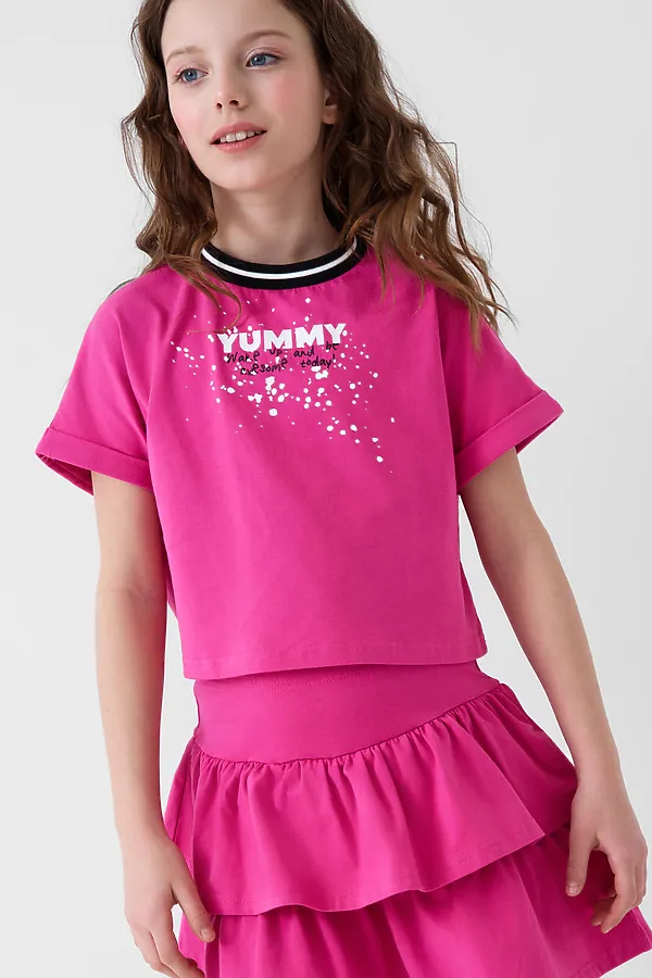 Комплект трикотажный для девочек: джемпер (футболка), юбка-шорты PLAYTODAY, розовый - фото 2