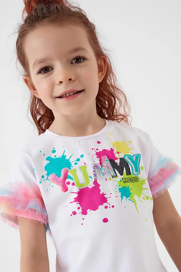 Комплект трикотажный для девочек: джемпер (футболка), юбка-шорты PLAYTODAY, разноцветный - фото 2