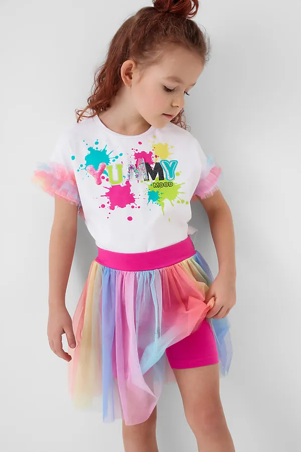 Комплект трикотажный для девочек: джемпер (футболка), юбка-шорты PLAYTODAY, разноцветный - фото 2