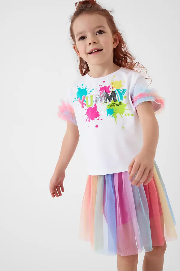 Комплект трикотажный для девочек: джемпер (футболка), юбка-шорты PLAYTODAY, разноцветный - фото 2
