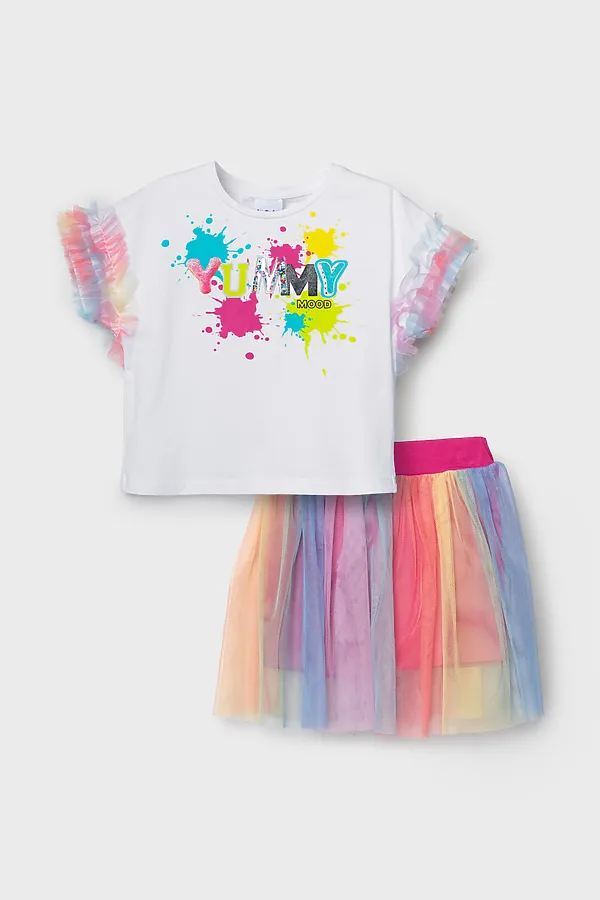 Комплект трикотажный для девочек: джемпер (футболка), юбка-шорты PLAYTODAY, разноцветный - фото 2