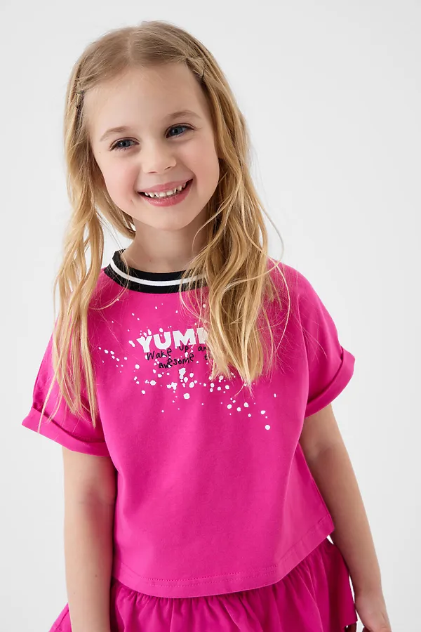 Комплект трикотажный для девочек: джемпер (футболка), юбка-шорты PLAYTODAY, розовый - фото 2