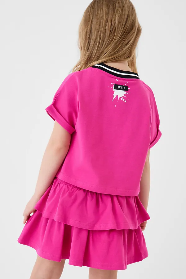 Комплект трикотажный для девочек: джемпер (футболка), юбка-шорты PLAYTODAY, розовый - фото 2