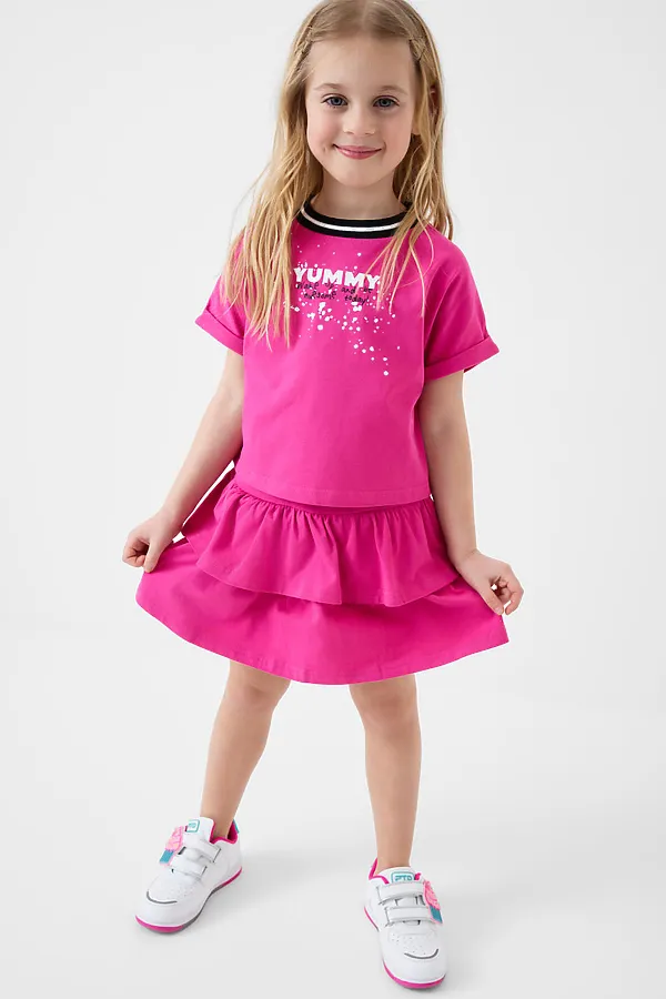 Комплект трикотажный для девочек: джемпер (футболка), юбка-шорты PLAYTODAY, розовый - фото 2