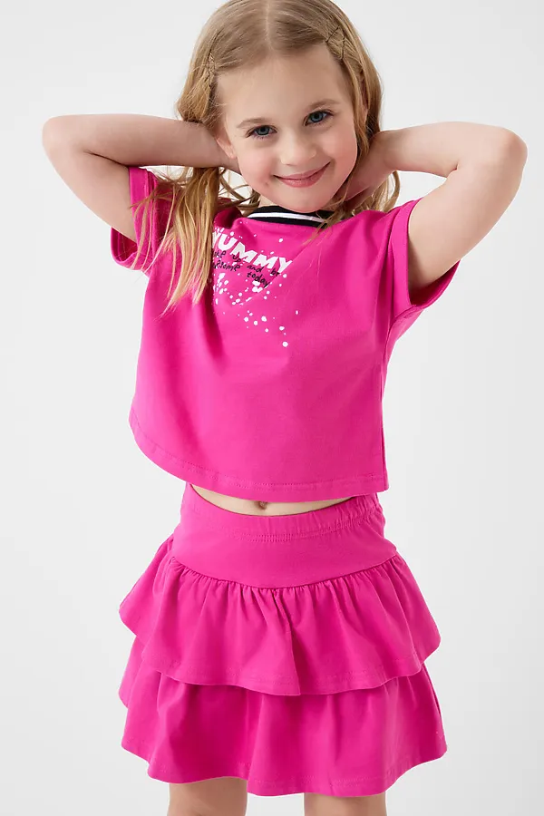 Комплект трикотажный для девочек: джемпер (футболка), юбка-шорты PLAYTODAY, розовый - фото 2