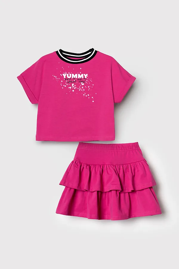 Комплект трикотажный для девочек: джемпер (футболка), юбка-шорты PLAYTODAY, розовый - фото 2