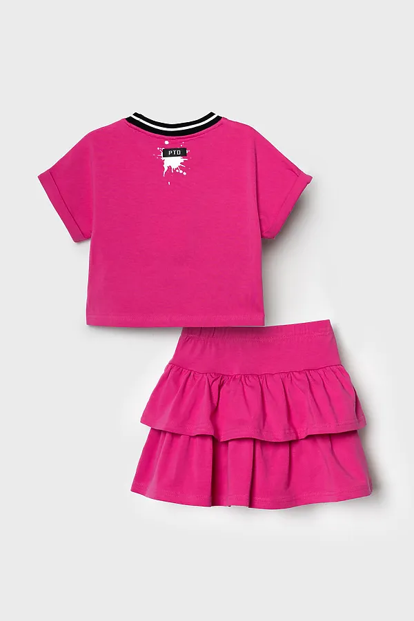 Комплект трикотажный для девочек: джемпер (футболка), юбка-шорты PLAYTODAY, розовый - фото 2