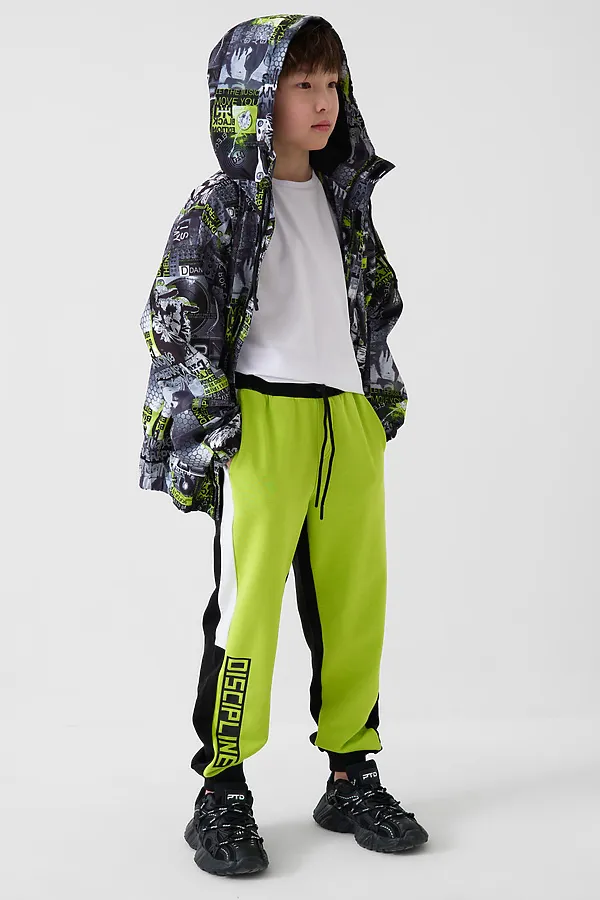 Куртка текстильная с полиуретановым покрытием для мальчиков (ветровка) PLAYTODAY, белый,светло-зеленый,черный - фото 2