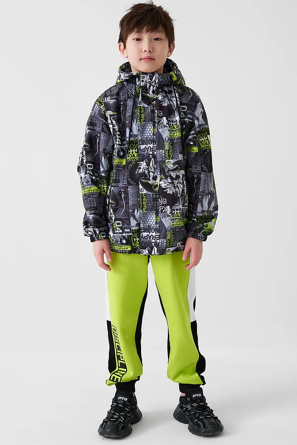 Куртка текстильная с полиуретановым покрытием для мальчиков (ветровка) PLAYTODAY, белый,светло-зеленый,черный - фото 2