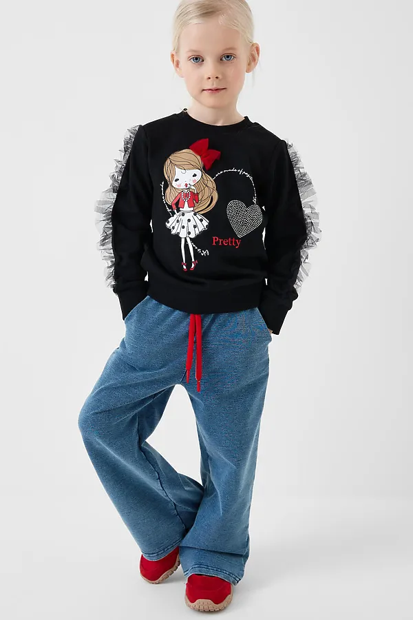 Брюки трикотажные для девочек PLAYTODAY, синий - фото 2