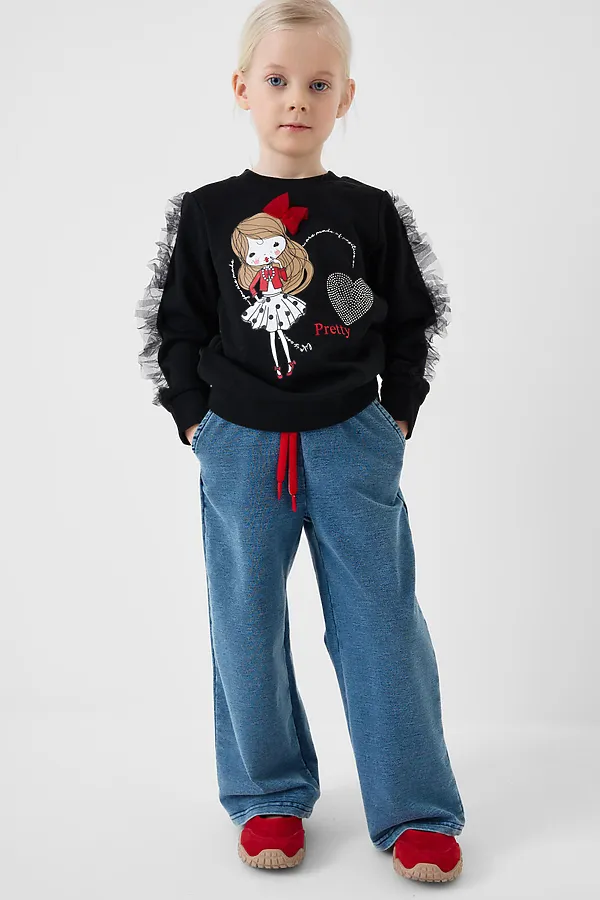 Брюки трикотажные для девочек PLAYTODAY, синий - фото 2